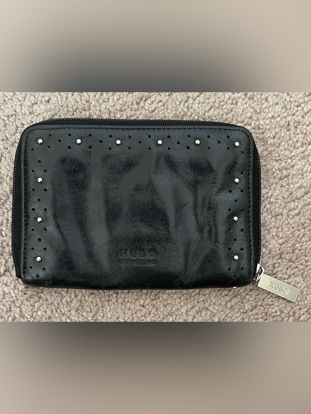HOBO Black Studded Leather Zip Wallet